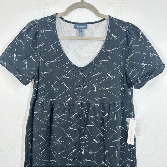 Modcloth Women's Size Small Dark Grey Scissors Graphic Print V Neck Mini Dress - Picture 2 of 6